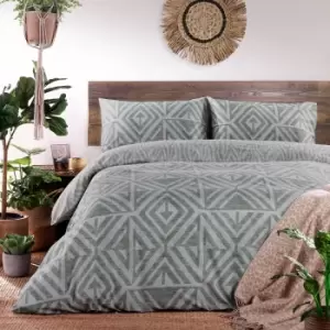 Image of Tanza Global Geometric Duvet Cover Set Desert Sage, Desert Sage / Super King