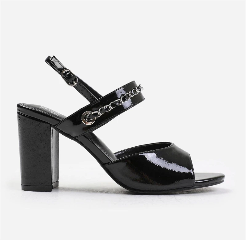 Image of Where's That From 'Esmer' Mid Block Heels With Chain Detailing Black