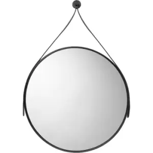 Image of Round Black leather look strap hung mirror - Black - with Hang n Lock - Croydex
