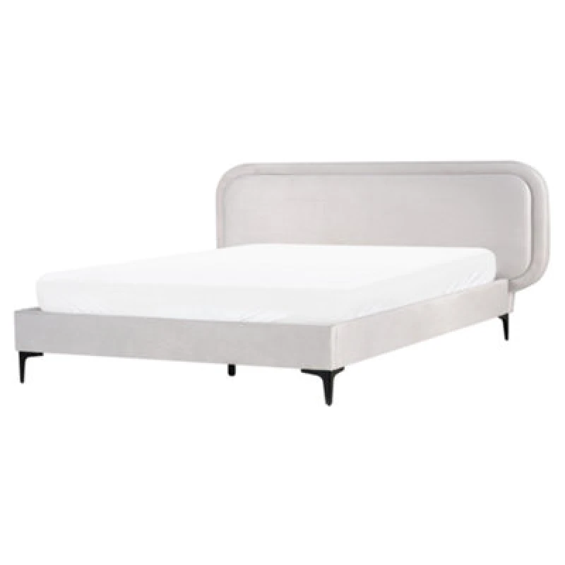 Image of Beliani Bed Velvet Suzette 160 X 200 Cm (Eu King Size) Light Grey