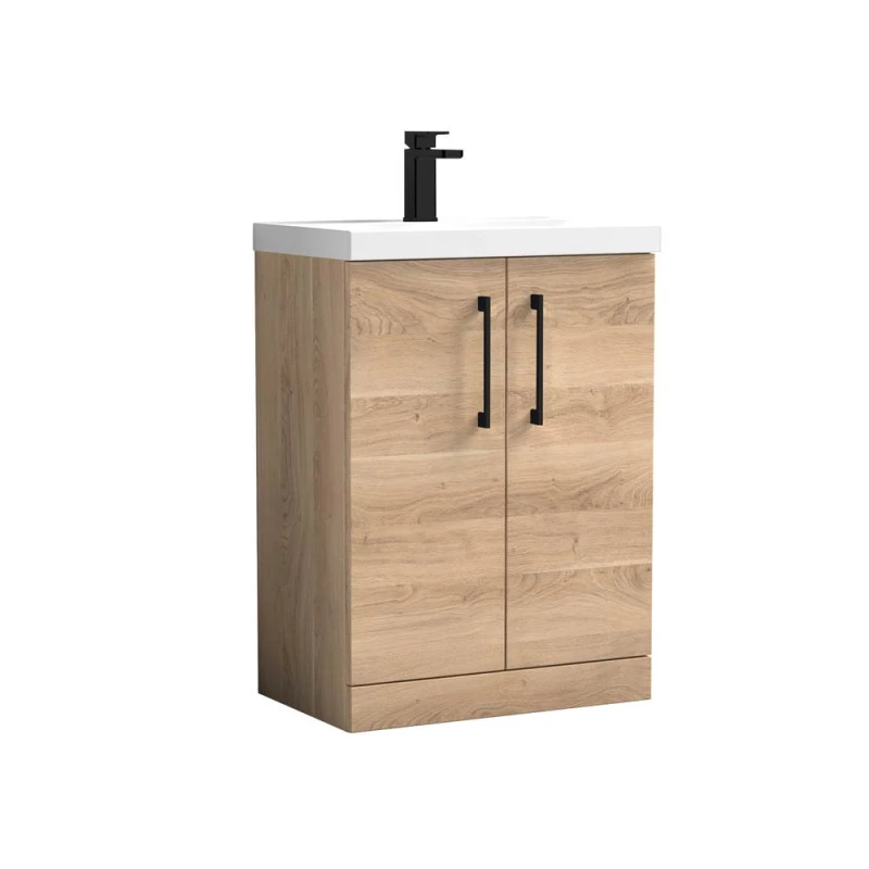Image of Balterley Level Contemporary Bathroom Floor Standing 2-Door Vanity & Basin, Bleached Oak, 600mm
