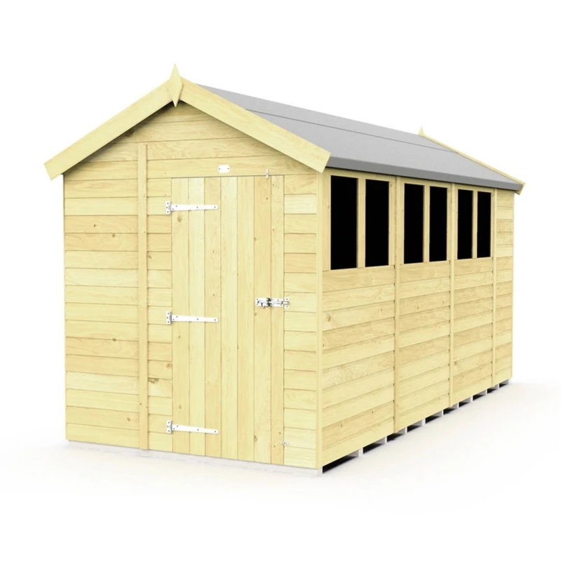Image of Buttercup Farm 6 x 15 Feet Apex Shed - Single Door W/ Windows - L454 x W175 x H217cm in Brown Brown Unisex