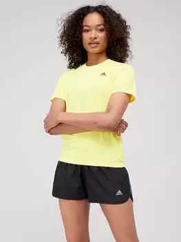Image of adidas Run Icons 3 Bar Tee - Yellow, Yellow, Size S, Women