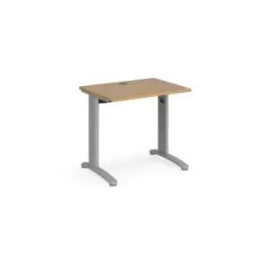 Image of TR10 straight desk 800mm x 600mm - silver frame and oak top