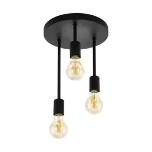 Image of Semi Flush Ceiling Light Black Steel Modern 3 Arm Feature 60W E27 Bulb