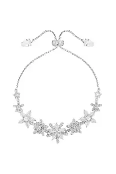 Image of Rhodium Plated Cubic Zirconia Floral Toggle Bracelet