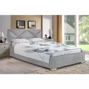 Image of Mevena Upholstered Beds - Plush Velvet, Single Size Frame, Silver - Silver