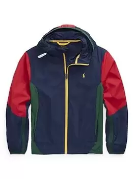 Image of Ralph Lauren Boys Hooded Colour Block Windbreaker Jacket - Newport Navy Multi, Newport Navy Multi, Size Age: 7 Years=S