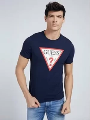 Image of Guess Jeans Original Logo T Shirt, Navy Size M Men