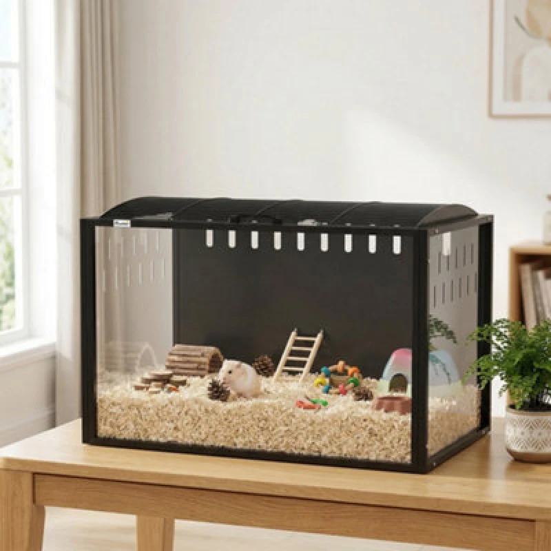 Image of Pawhut Hamster Cage Steel Acrylic Rat Cage With Openable Top