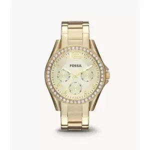 Image of Fossil Womens Riley Multifunction Gold-Tone Stainless Steel Watch - Gold