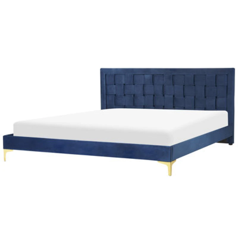 Image of Beliani Bed Velvet Limoux 180 X 200 Cm (Eu Super King) Navy Blue