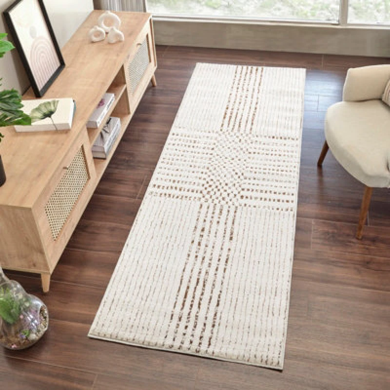 Image of Galey Alix X Livabliss Modern Scandi High Pile Ivory/dark Brown Architect Iv Runner Rug 80 X 220 Cm - Easy Care, Ideal For Hallway