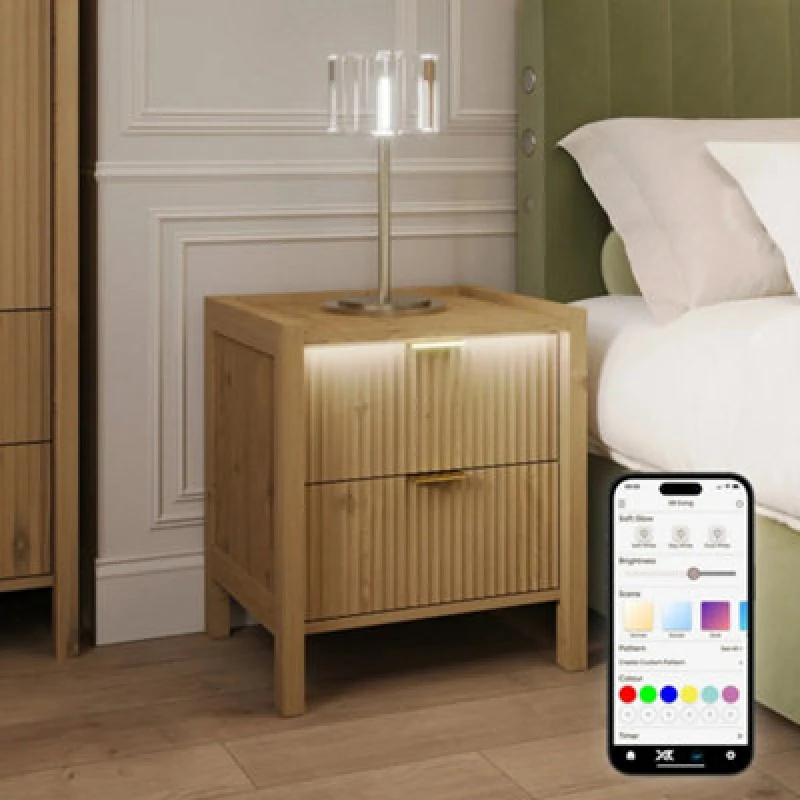 Image of X Rocker Xr Living Dakota Bedside Table With Two Drawers And App Controlled LED Lights - Wild Oak