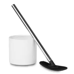 Image of Unique Designer Toilet Brush Cleaner with Tough Silicon Head in White Germ Free