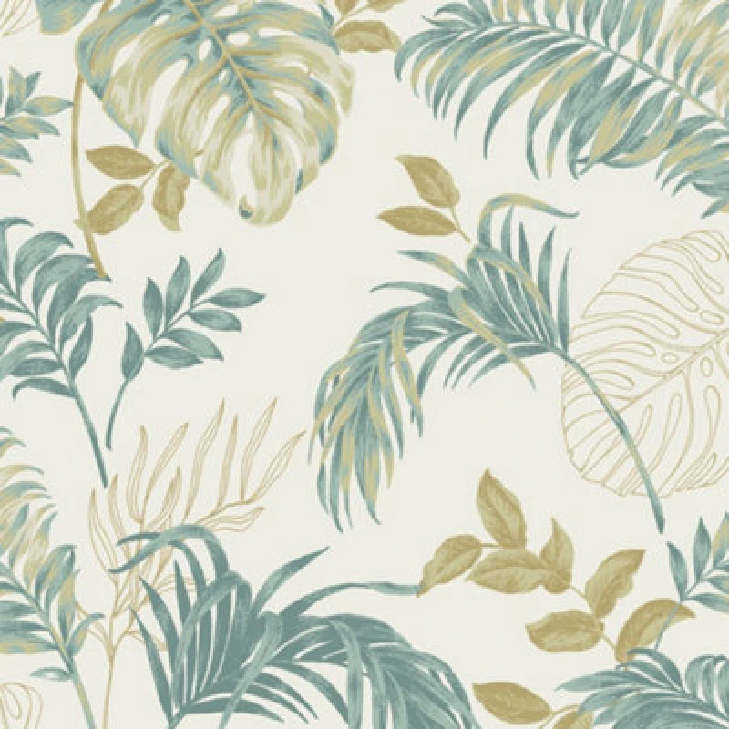 Image of Grandeco Allison Palm Leaf Foliage Blown Vinyl Wallpaper, Neutral Green