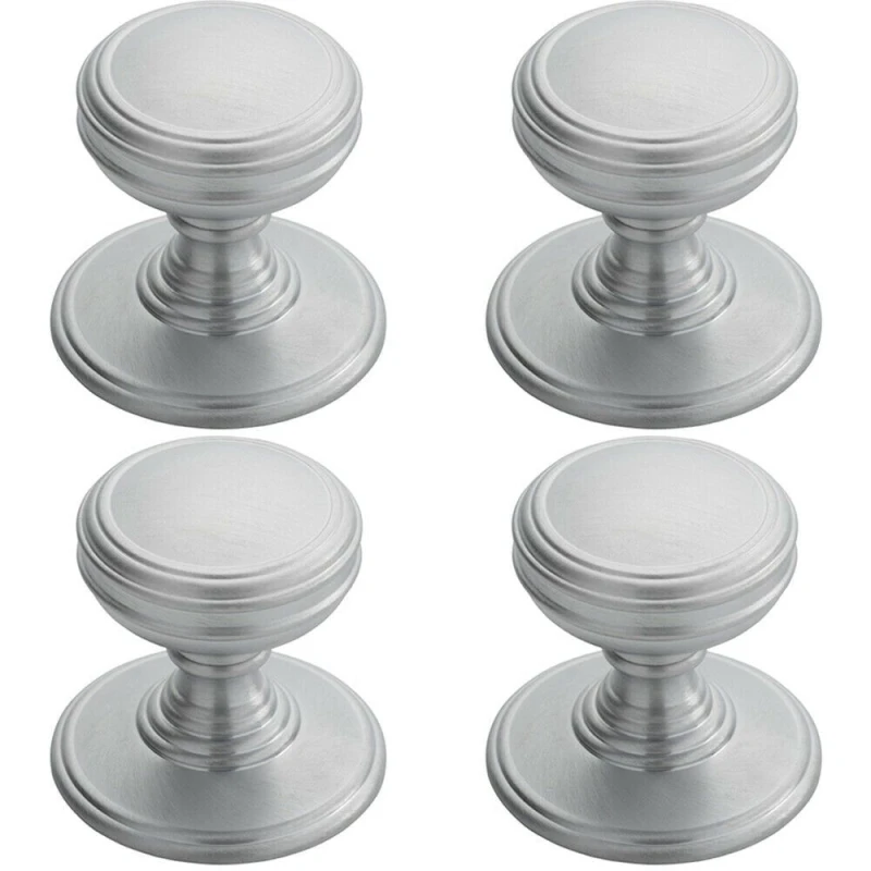 Image of Loops 4x Ringed Tiered Cupboard Door Knob 38mm Diameter Satin Chrome Cabinet Handle Multi unisex