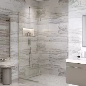 Image of Frameless 900mm Nickel Wet Room Shower Screen with Wall Support Bar & Hinged Return Panel - Live Your Colour