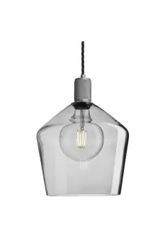 Image of Knurled Tinted Glass Schoolhouse Pendant, 10 Inch, Smoke Grey, Pewter Holder