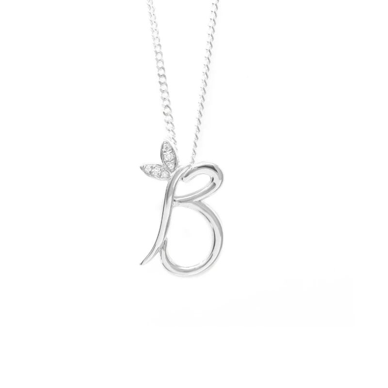 Image of Say It With Winged Diamond Initial Necklace - Sterling Silver - B/18" Size: 18" Silver Unisex 18"