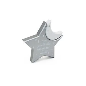 Image of Twinkle Twinkle Silver Wooden Moon & Star Baby Mantel Plaque