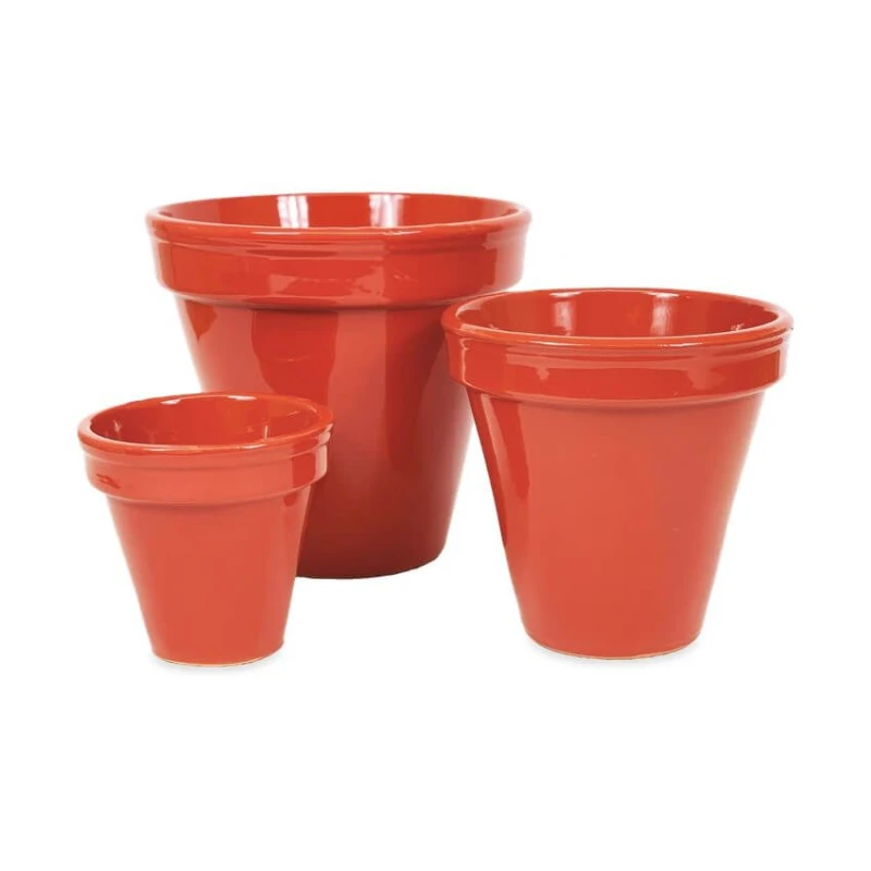 Image of Verano Spanish Ceramics Dipped Green Hand Painted Set of 3 Outdoor Garden Classic Plant Pots (D) 16-29cm in Red Red Unisex