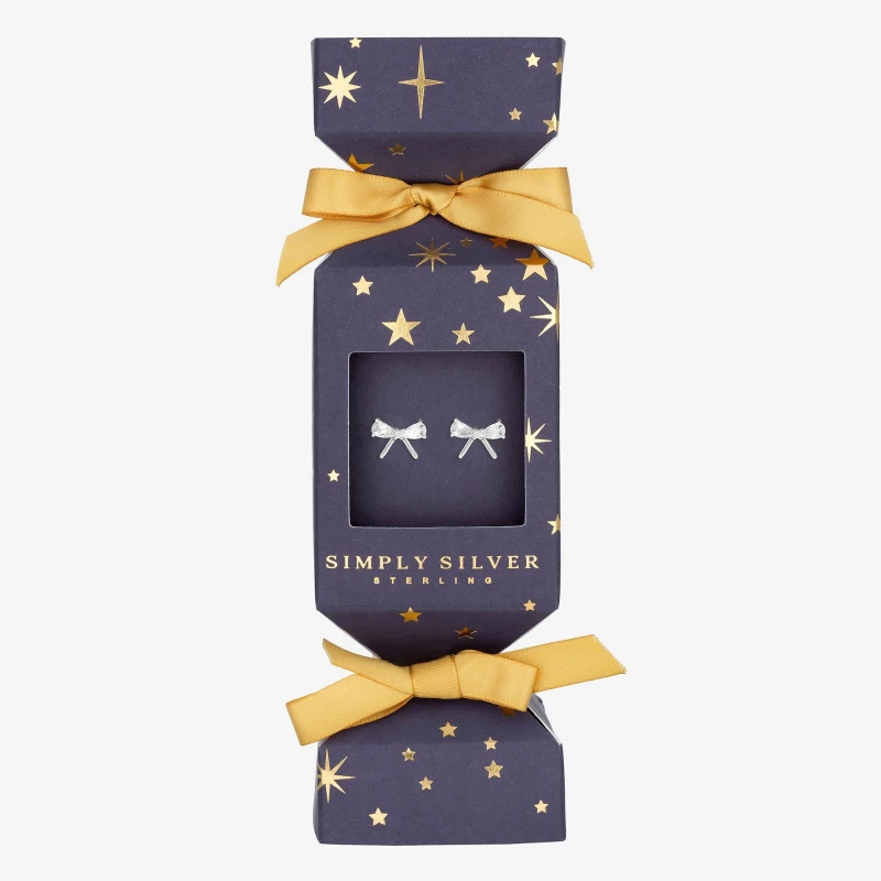 Image of Simply Silver Sterling Silver 925 CZ Bow Earrings - Gift Cracker Silver female One Size