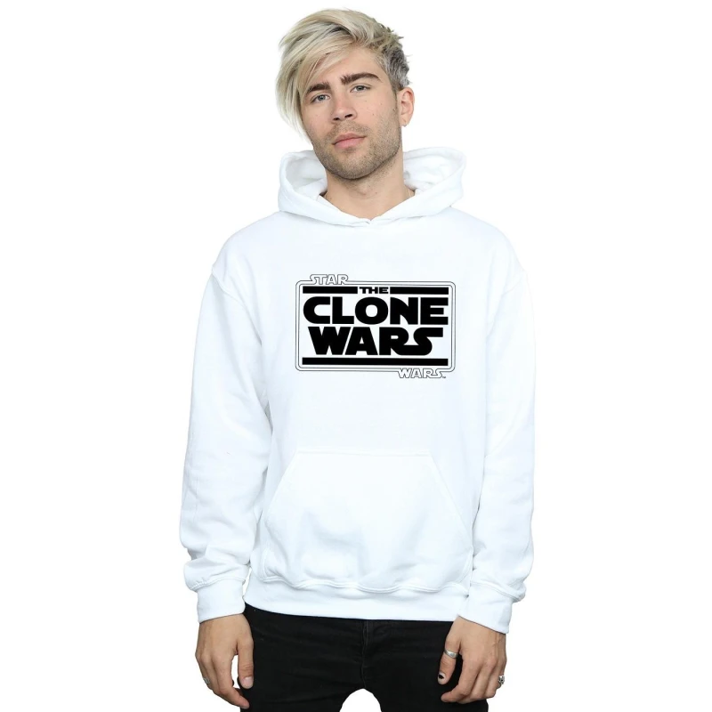 Image of Star Wars Star Wars Men Clone Wars Logo Hoodie in White Size: Small White S Male 5059568936011