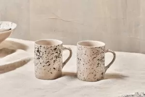 Image of Nkuku Ama Splatter Mug Set Of 2 Tableware White Tall 10 x 8cm (Diameter)