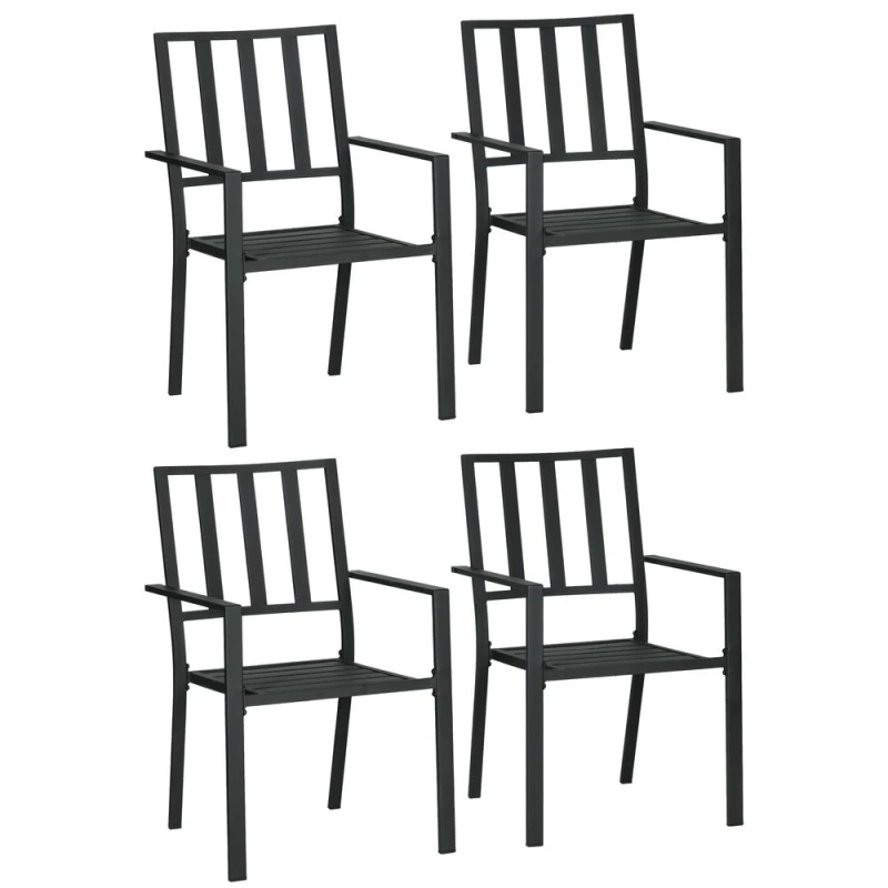 Image of Outsunny 4 PCs Stackable Outdoor Garden Chairs with Metal Slatted Design, Black 84G-279V01BK