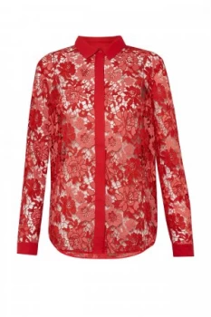 Image of French Connection Musea Lace Mix Classic Shirt Red