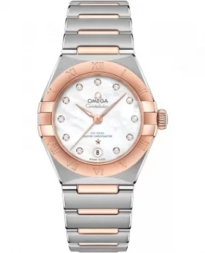 Image of Omega Constellation Manhattan Chronometer 29mm Mother of Pearl Dial Diamond Rose Gold and Stainless Steel Womens Watch 131.20.29.20.55.001 131.20.29.