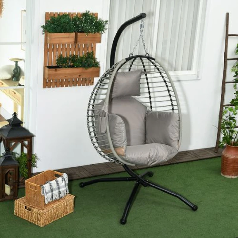 Image of Outsunny Outsunny - Hanging Swing Chair w/ Thick Cushion, Patio Hanging Chair, Grey 5056725378028