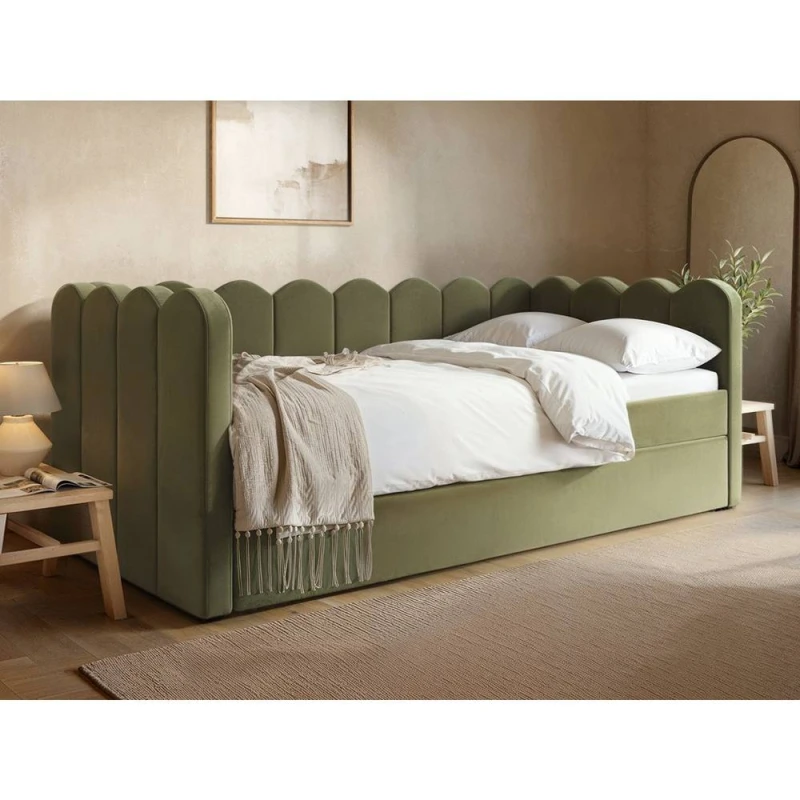 Image of Flair Esme Cloud Fabric Day Bed with Trundle in Green Size: Single Green Unisex Single