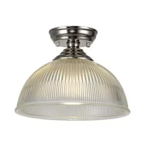 Image of Luminosa Talisa Flush Ceiling Lamp E27 With Dome 30cm Glass Shade Polished Nickel, Clear