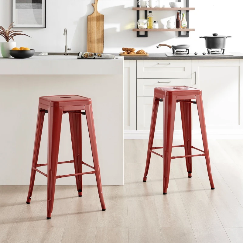 Image of FurnitureboxUK FurnitureboxUK Set of 2 Colton 'Tolix' Style Metal Stackable Retro Industrial Bar Stools in Red Red One Size Unisex 5056542692505