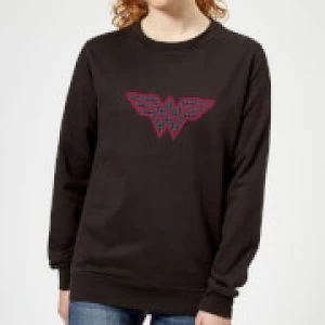 Image of Justice League Wonder Woman Retro Grid Logo Womens Sweatshirt - Black - 5XL