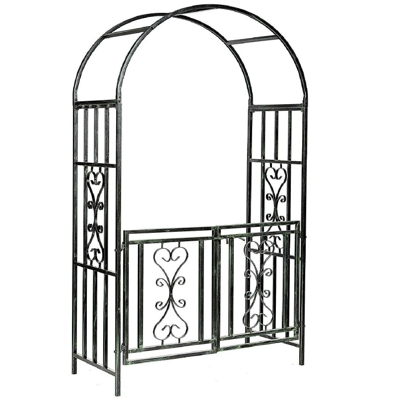 Image of Gr8 Garden Black Metal Garden Gate Wedding Rose Arch Climbing Plant Trellis Black
