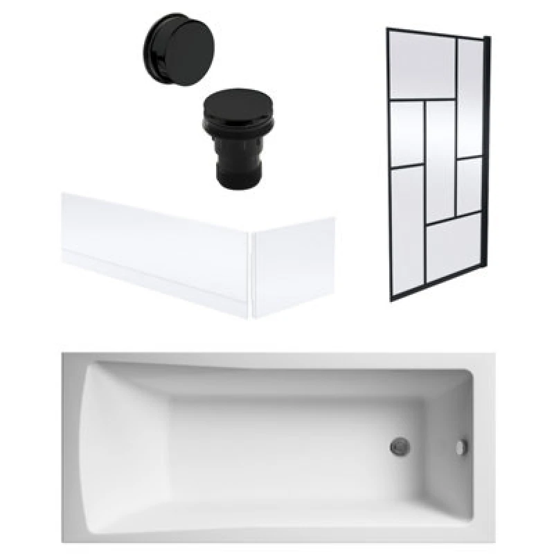 Image of Balterley Square Bath, Panels, Black Abstract Screen, Black Waste-1700x700mm Black