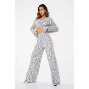 Image of I Saw It First Space Dye Wide Leg Knitted Trousers Co-Ord - Grey