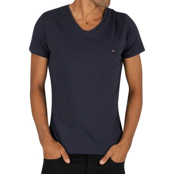 Image of Tommy Hilfiger Core Stretch Slim V-Neck T-Shirt mens T shirt in Blue - Sizes UK S,UK L