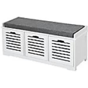 Image of Homcom White Storage Bench with 3 Drawers and Removable Grey Seat