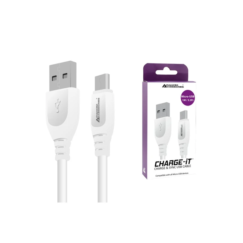 Image of CHARGE-IT 1 Metre USB-A MicroUSB Cable - White MRM01178 White