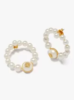 Image of Kate Spade Pearls On Pearls Hoops, Cream/Gold, One Size