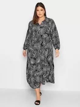 Image of Yours Leaf Print Shirt Dress - Black, Size 18, Women