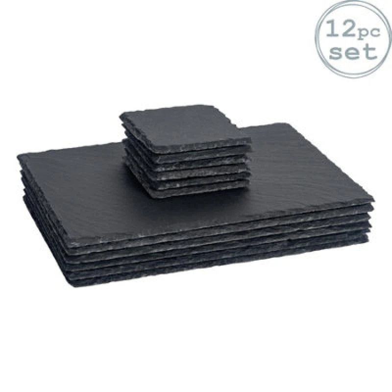 Image of Argon Tableware 12Pc Slate Placemats & Coasters Set - Natural Slate Stone Dinnerware Dining Table Mats For Home Kitchen Dining