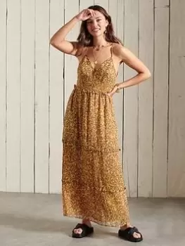 Image of Superdry Margaux Maxi Dress - Gold, Size 10, Women