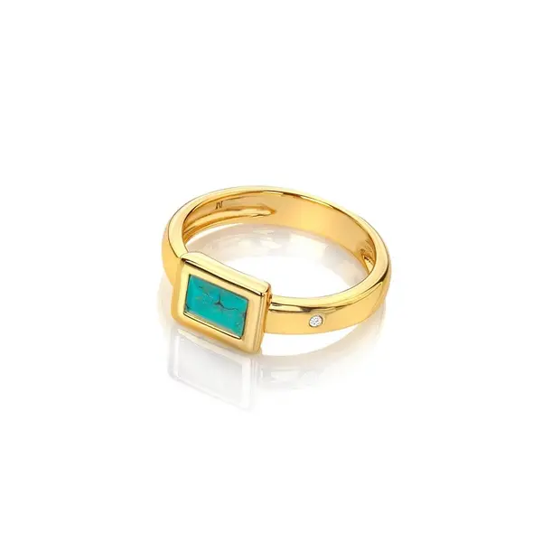 Image of Hot Diamonds x Gemstones Rectangle Turquoise Ring DR261/L Size: Size L