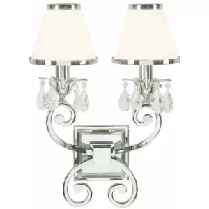 Image of Loops - Esher Luxury Twin Curved Arm Traditional Wall Light Nickel Crystal White Shade