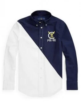 Image of Ralph Lauren Boys Long Sleeve Colour Block Shirt - Navy/White